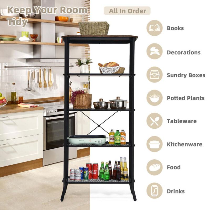 Hivvago Industrial 5-Layer Bookshelf with Out-Stretched Legs-Rustic Brown