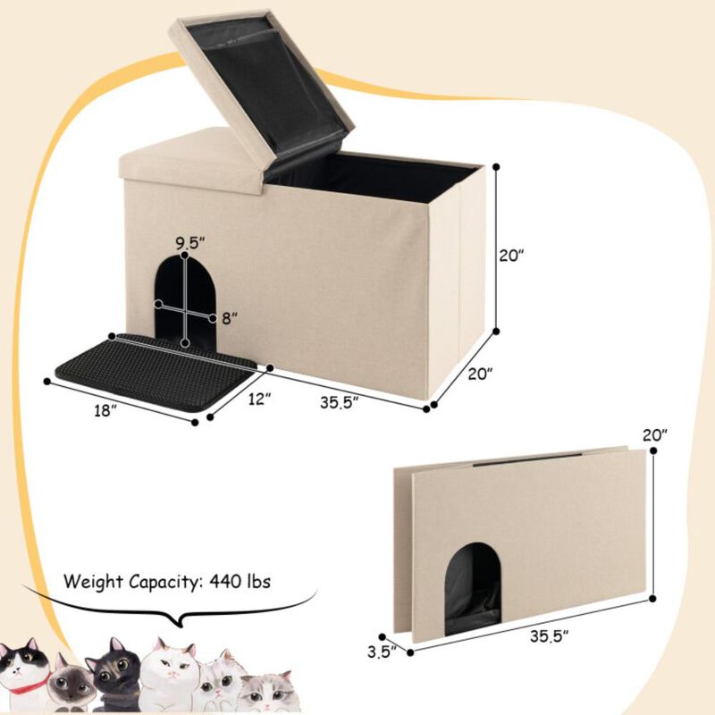 Hivvago Cat Litter Box Enclosure Hidden Furniture with Urine Proof Litter Mat