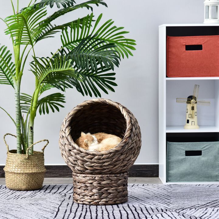 Natural Cat Comfort: 20" Dark Brown Braided Elevated Cat Basket