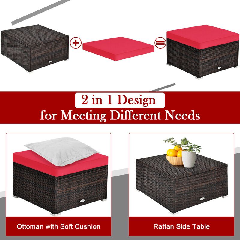 4 Pcs Ottoman Garden Deck Patio Rattan Wicker Furniture Set Cushioned Sofa