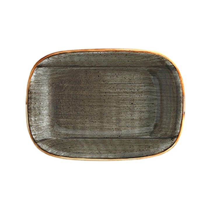 Space 6.5" x 4.5" x h:1.5" 12 oz. Rectangular Grey Porcelain Deep Plate (Set of 2)