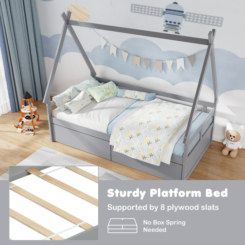 House Bed with Roof and Safety Guardrail