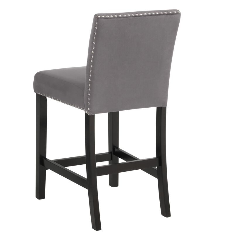 Kate 40 Inch Wooden Counter Height Chair with Velvet Seat, set of 2, Gray