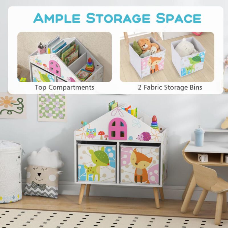 Hivvago Kids House-shaped Bookshelf with 2 Storage Bins for Kids Room Playroom-White