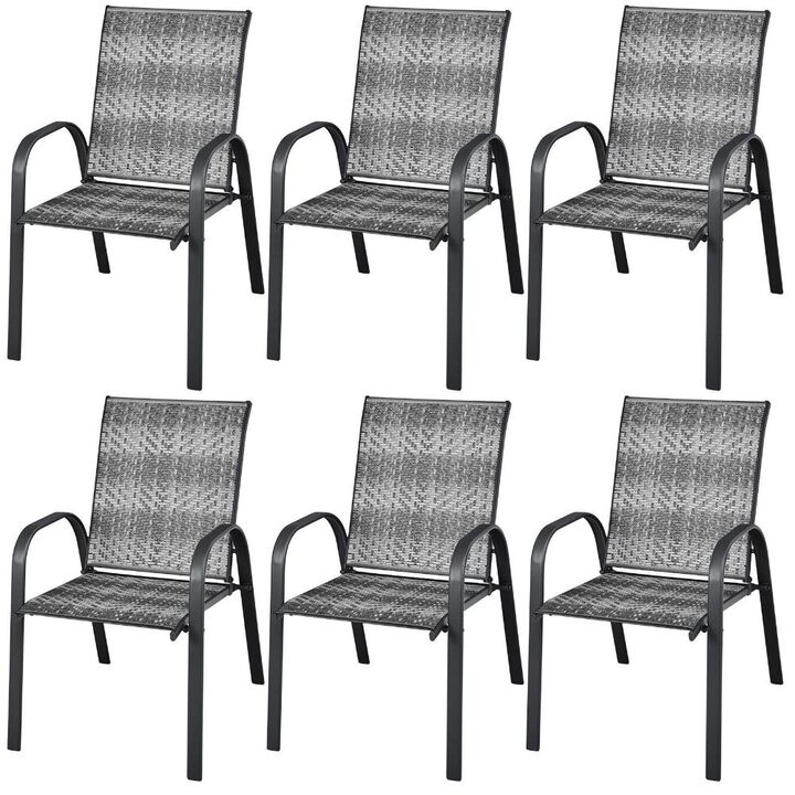 Set of 6 Outdoor PE Wicker Stackable Chairs with Sturdy Steel Frame
