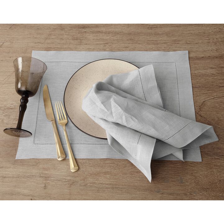 Solino Home 100% Pure Linen Dinner Napkins 20 x 20 Inch Set of 4 | Classic Hemstitch