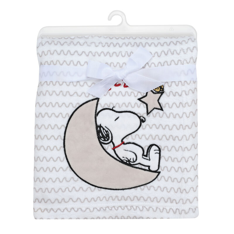 Bedtime Originals Snoopy Love Soft White/Taupe Fleece Baby Blanket w/ Applique