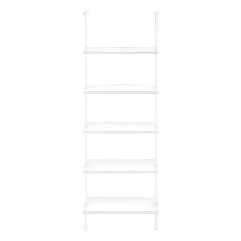 Monarch Specialties I 3687 Bookshelf, Bookcase, Etagere, Ladder, 5 Tier, 72"H, Office, Bedroom, Metal, Laminate, White, Contemporary, Modern