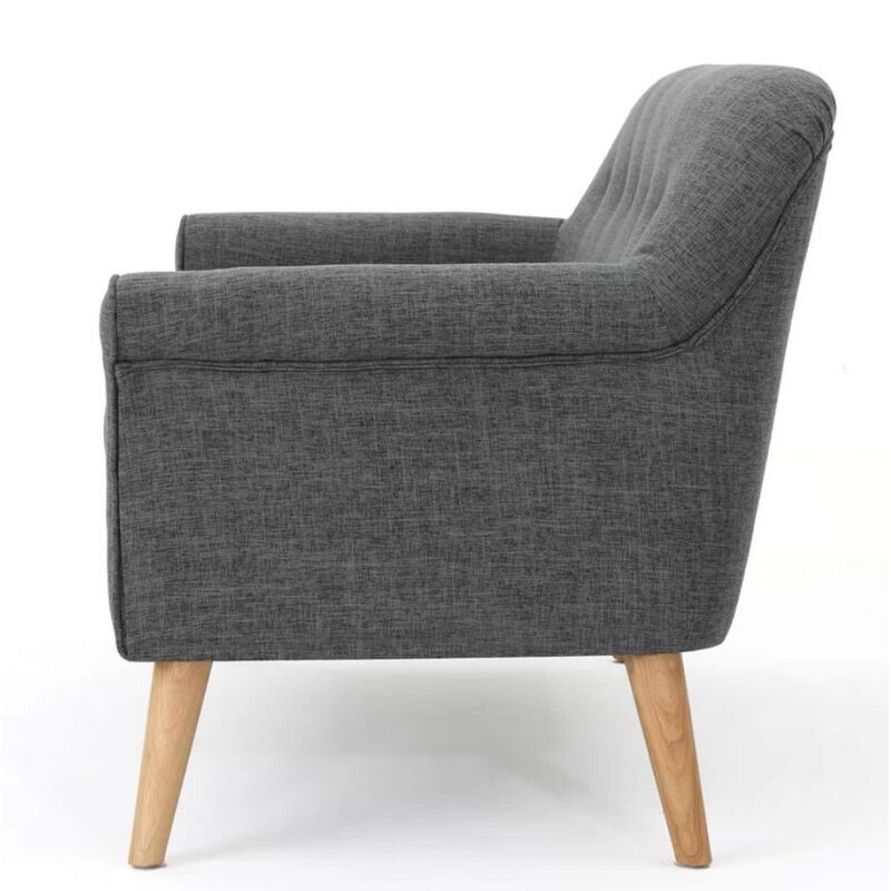 Loveseat, 50 Inch Smooth Tufted Gray Polyester, Natural Brown Wood - Benzara