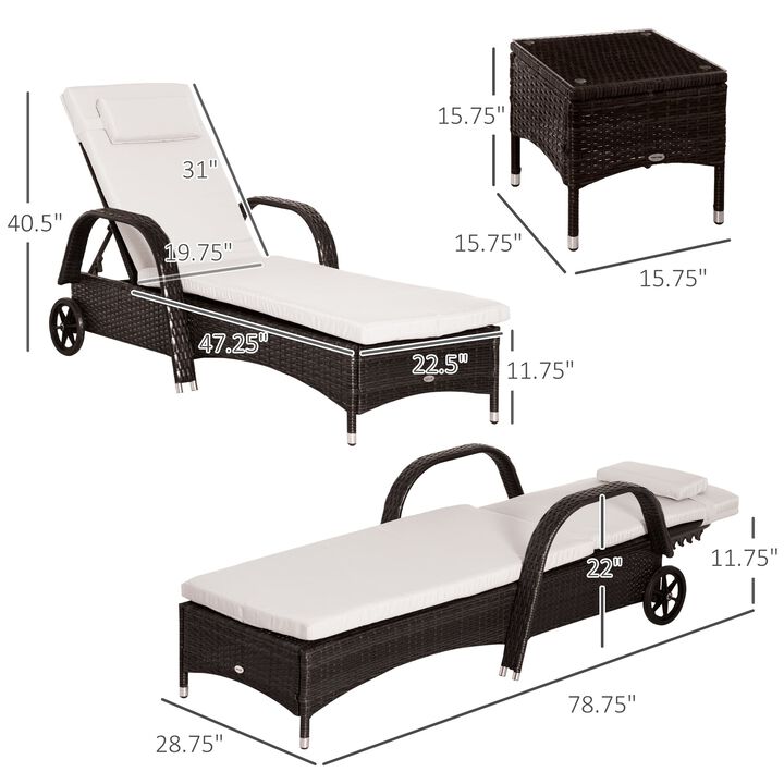 Brown Patio Comfort: 3-Piece Wicker Lounge Set with Cushions & Table