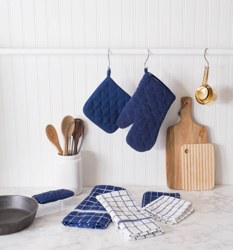 Set of 6 Blue and White Square Assorted Microfiber Absorbent Dishcloth 12"