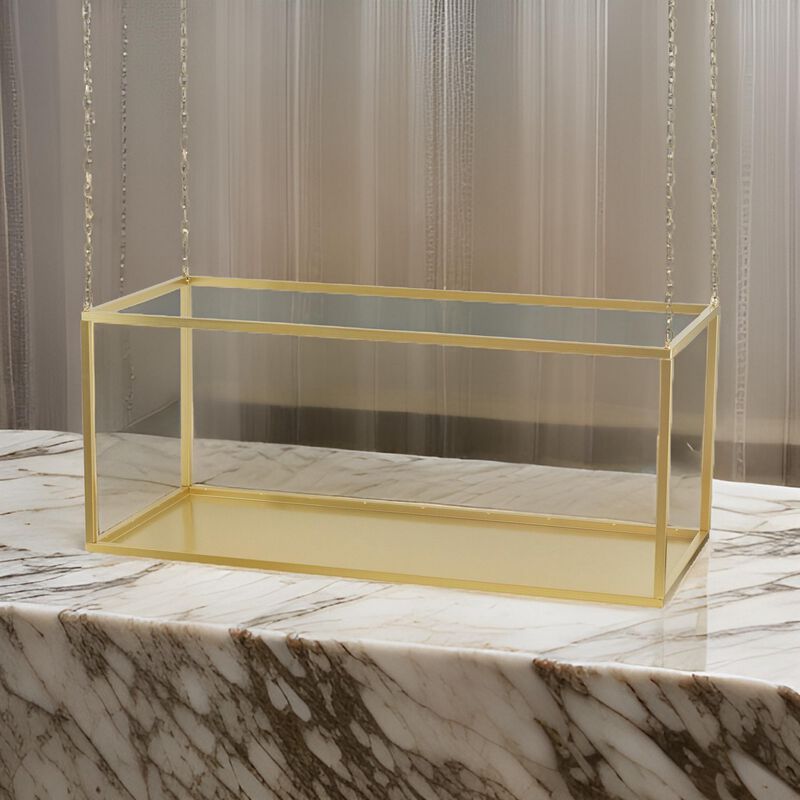 55 Inch Hanging Plant Stand, Modern Industrial Iron Frame with Chains, Gold - Benzara