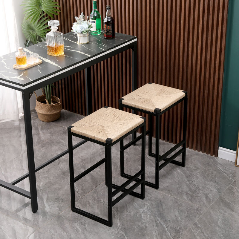 2 Backless Bar Stools in Paper Rope Woven Chairs