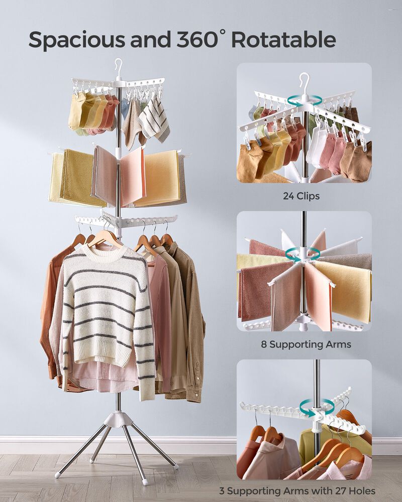 Quadripod Clothes Drying Rack - 3-Tier Foldable Stainless Steel Laundry Air-Drying Rack