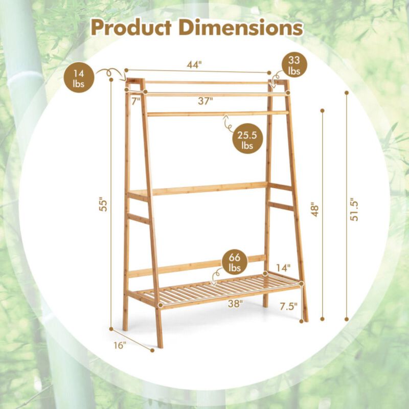 Hivvago Bamboo Clothing Rack with Storage Shelves