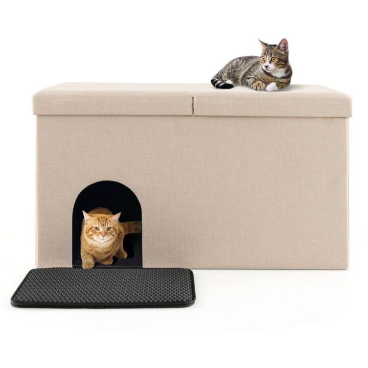 Hivvago Cat Litter Box Enclosure Hidden Furniture with Urine Proof Litter Mat