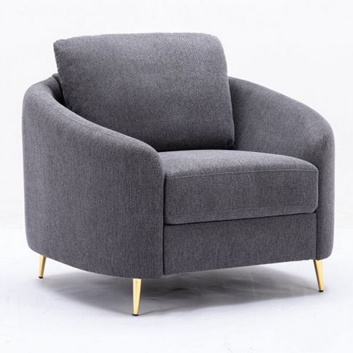 Nial 34 Inch Accent Chair, Linen Upholstery, Pine Wood, Gray and Gold  - Benzara