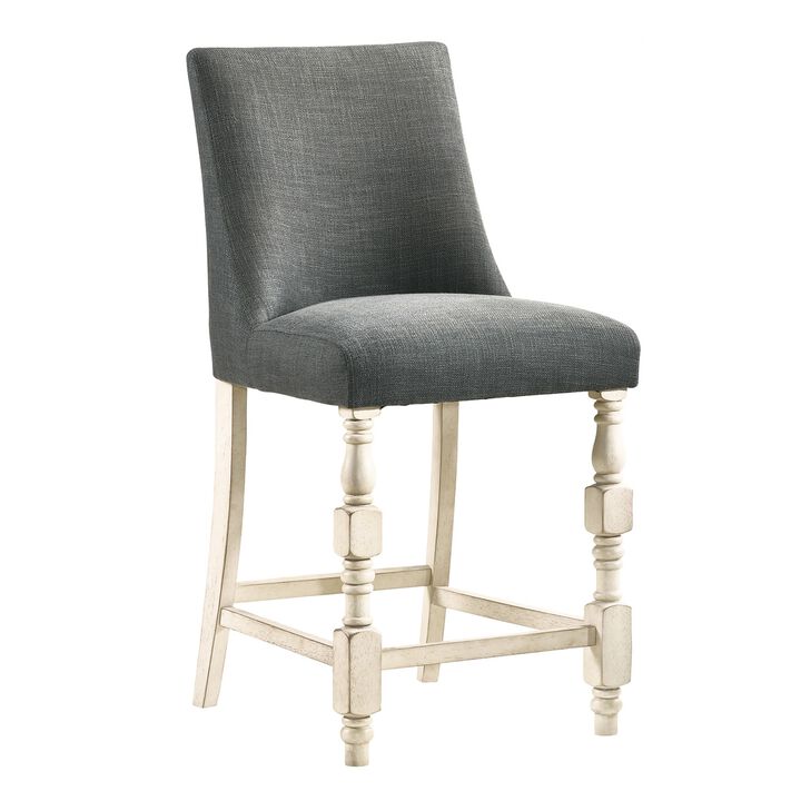 Swan 26 Inch Counter Height Chair, Set of 2, Gray Seat, Ivory Turned Legs-Benzara