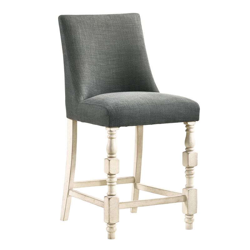Swan 26 Inch Counter Height Chair, Set of 2, Gray Seat, Ivory Turned Legs-Benzara