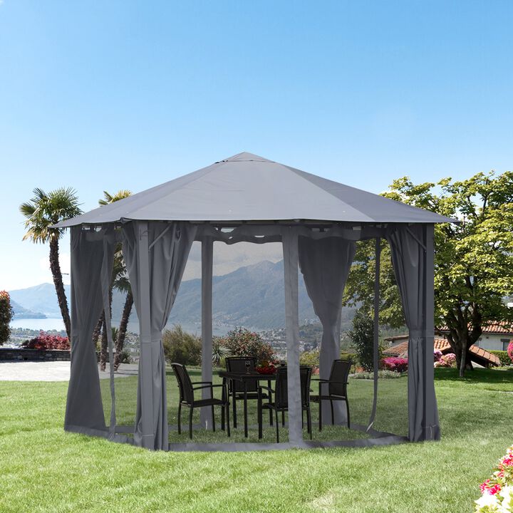 Black Outdoor Haven: 10'x10' Gazebo with Mesh Walls and Curtains