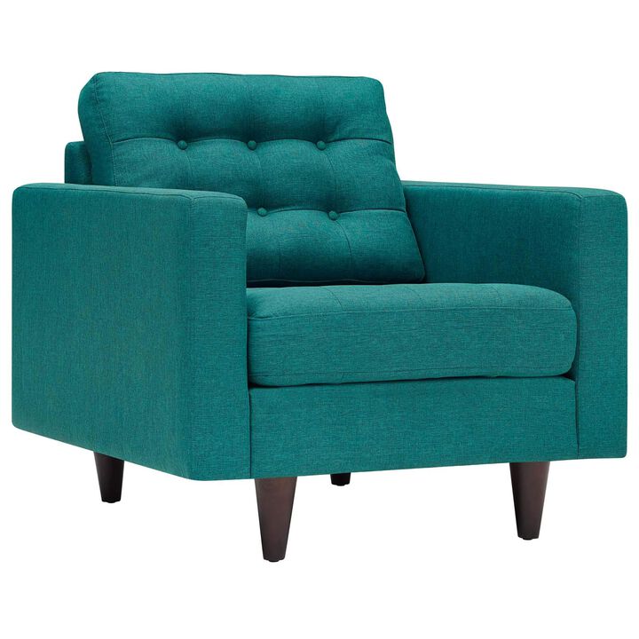 Modway Empress Mid-Century Modern Upholstered Fabric Sofa and Armchair Set in Teal