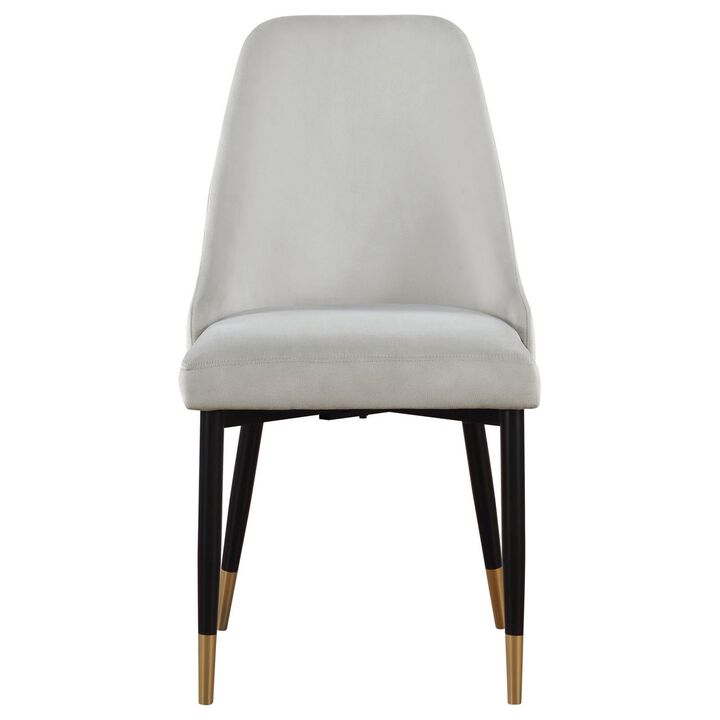 24 Inch Dining Chair, Set of 2, Light Gray Velvet, Tall Curved Back, Brass - Benzara