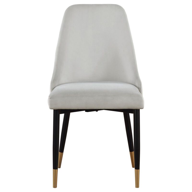 24 Inch Dining Chair, Set of 2, Light Gray Velvet, Tall Curved Back, Brass - Benzara