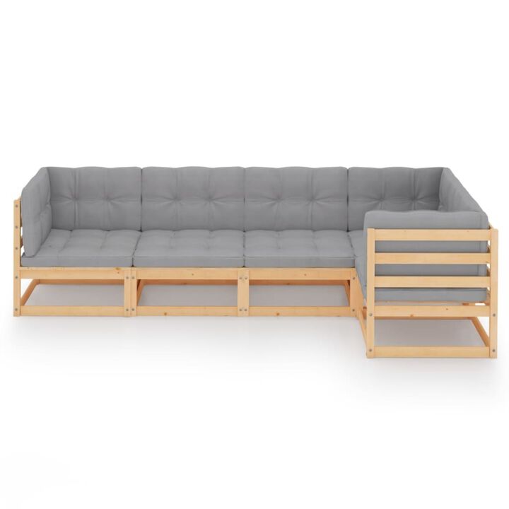 vidaXL 5 Piece Garden Lounge Set with Cushions Solid Pinewood
