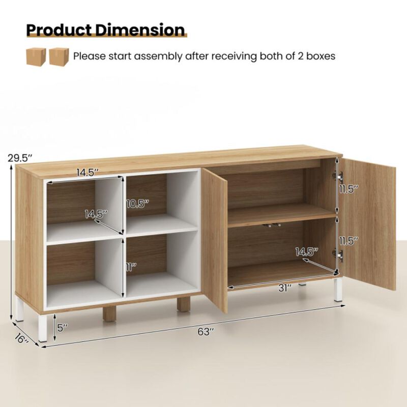 Hivvago 63 Inches Buffet Sideboard with 4 Compartments and Push-to-Open Cabinet