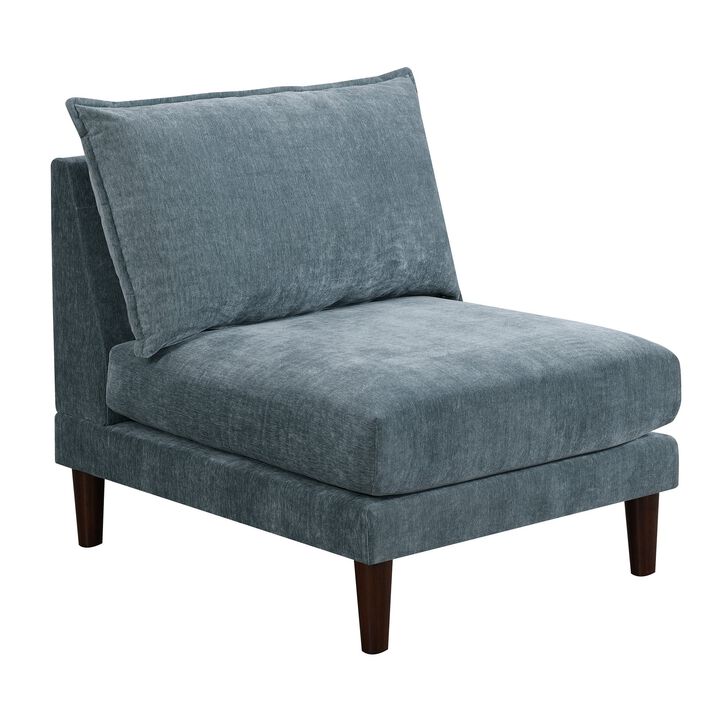 Rio 33 Inch Modular Armless Sofa Chair, Lumbar Cushion, Slate Blue Fabric - Benzara