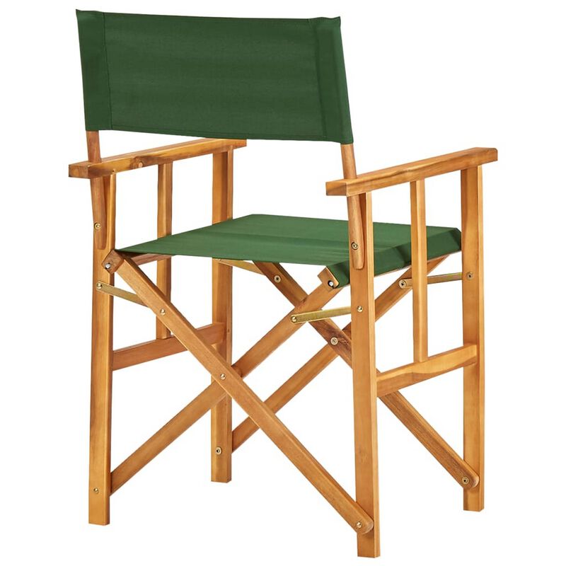 Folding Director's Chairs Set of 2, X Shape Base, Acacia Wood, Green - Benzara