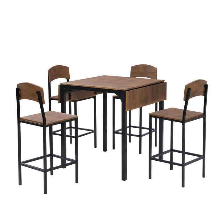 Farmhouse 5-Piece Counter Height Drop Leaf Dining Table Set With Dining Chairs For 4