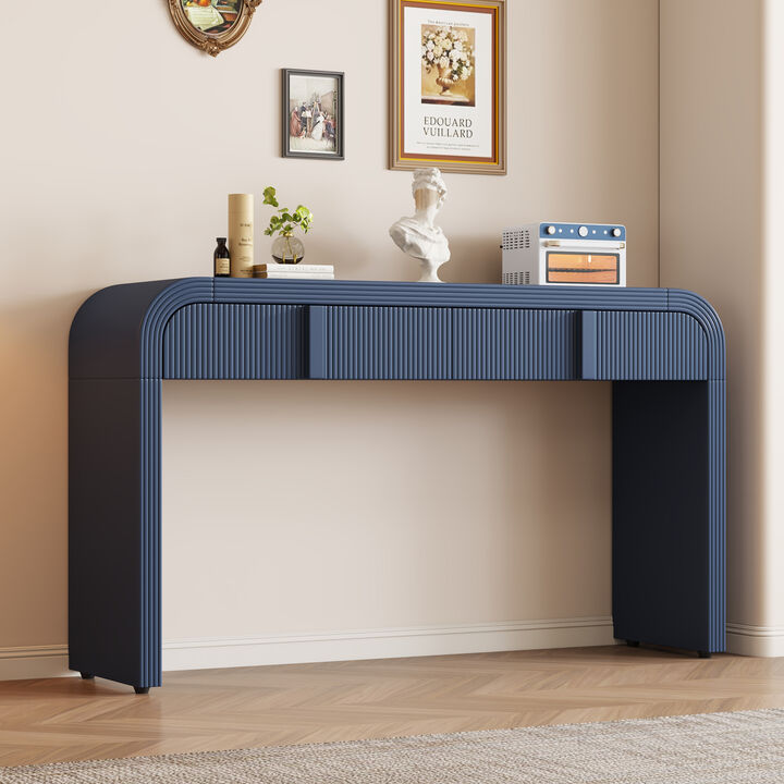 Clihome Modern Console Table with 2 Storage Drawers, Fluted Entryway Table with Rounded Silhouette for Hallway Living Room and Entryway (Navy Blue)