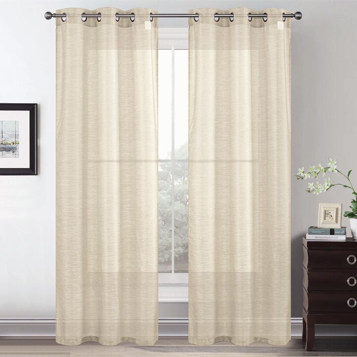 Lonnie 2-Piece Grommet Sheer Window Curtain Panel Beige by Rt Designers Collection