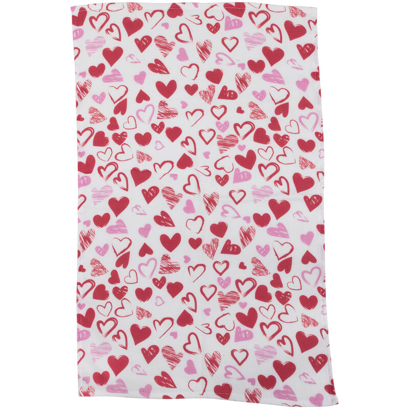 Set of 2 Hearts and Pink Plaid Valentine's Day Kitchen Tea Towels 26"