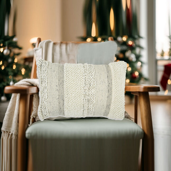 Lumbar Pillow Set of 4, 14 x 22 Inch, Polyester, Handwoven Beige Cotton -