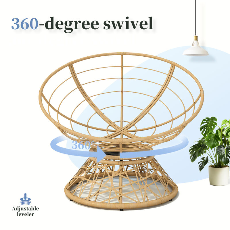 40" Ergonomic Wicker Chair with Cloud Thick Density Fabric Cushion,3-proof Cover,High Capacity Iron Frame,Fluid 360 Degree Swivel for Reading,Living Room, Bedroom,Lounge