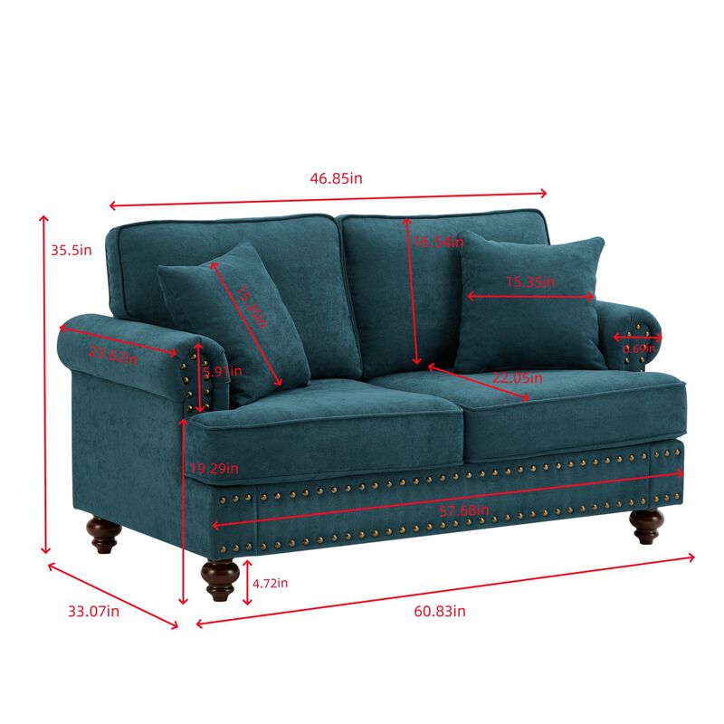 Green Chenille Sofa Couch, 61" Modern Living Room Sectional