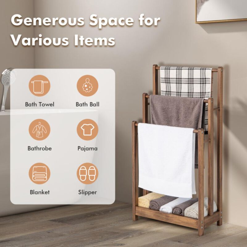 Hivvago Freestanding Towel Rack 3-Bar Hand Towel Drying Stand with Bottom Storage Shelf