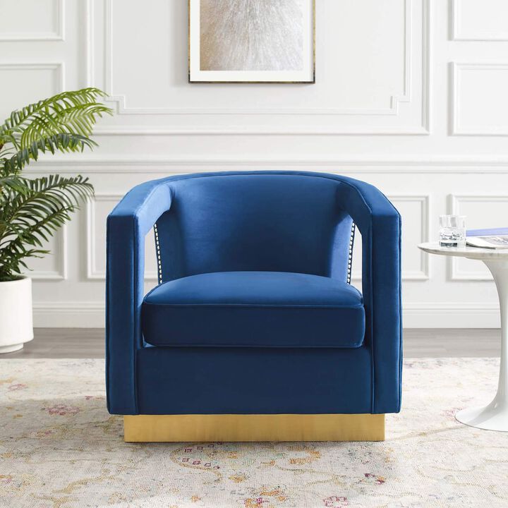 Modway Frolick Upholstered Performance Velvet Lounge Accent Armchair in Navy
