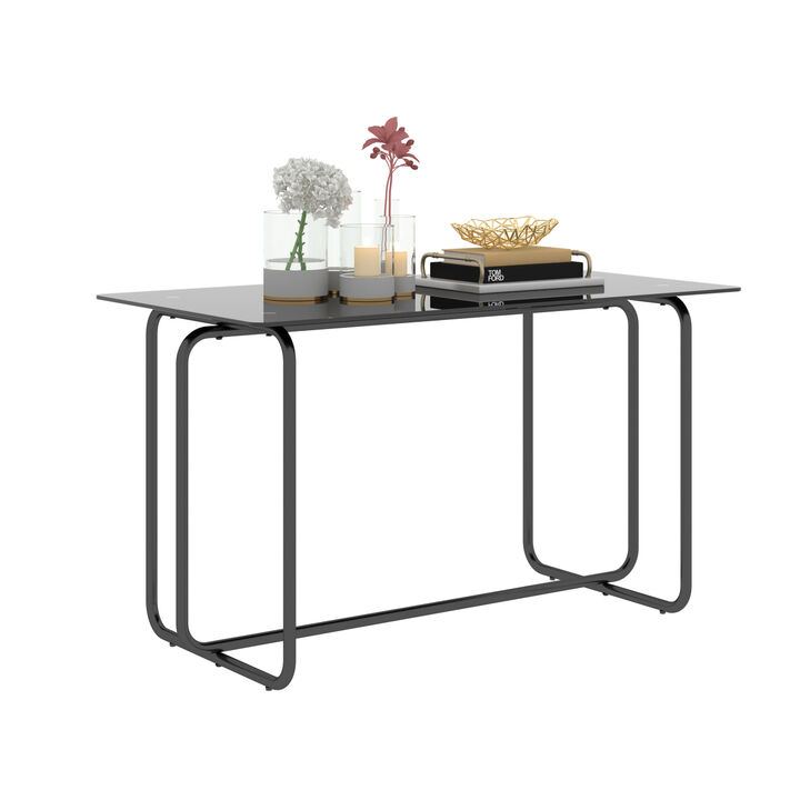 1-Piece Rectangle Dining Table With Metal Frame, Tempered Glass Dining Table For Kitchen Room, Black