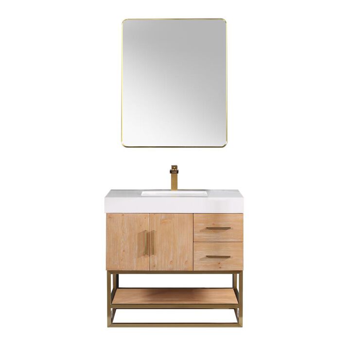 Altair 36 Single Bathroom Vanity in Light Brown with Mirror