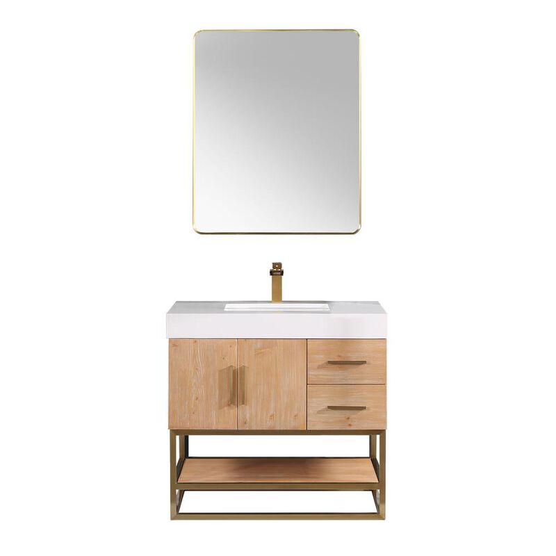 Altair 36 Single Bathroom Vanity in Light Brown with Mirror