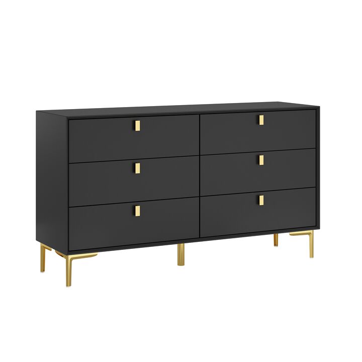 6-Drawer Black Wooden Chest of Drawers Dresser Modern Style Storage Cabinet (55.1 in. W x 31.1 in. H x 15.7 in. D)