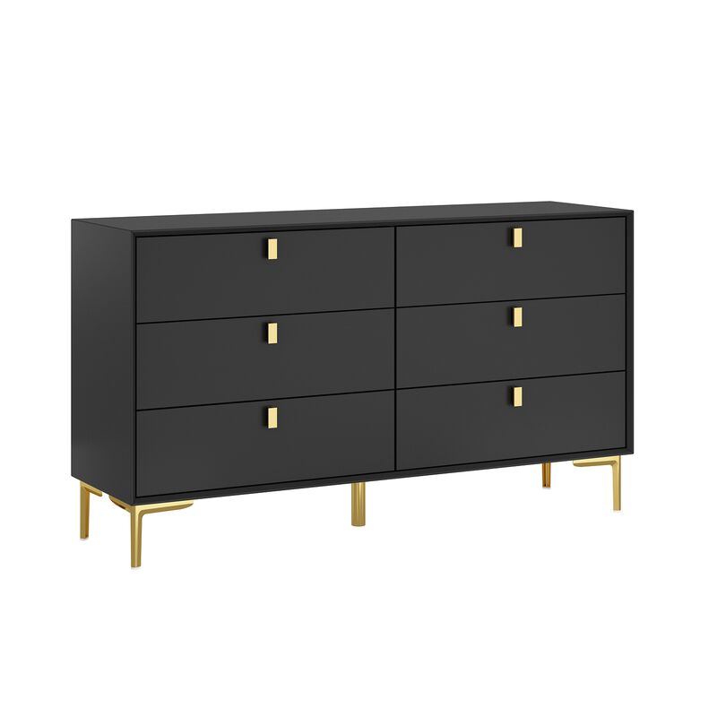 6-Drawer Black Wooden Chest of Drawers Dresser Modern Style Storage Cabinet (55.1 in. W x 31.1 in. H x 15.7 in. D)