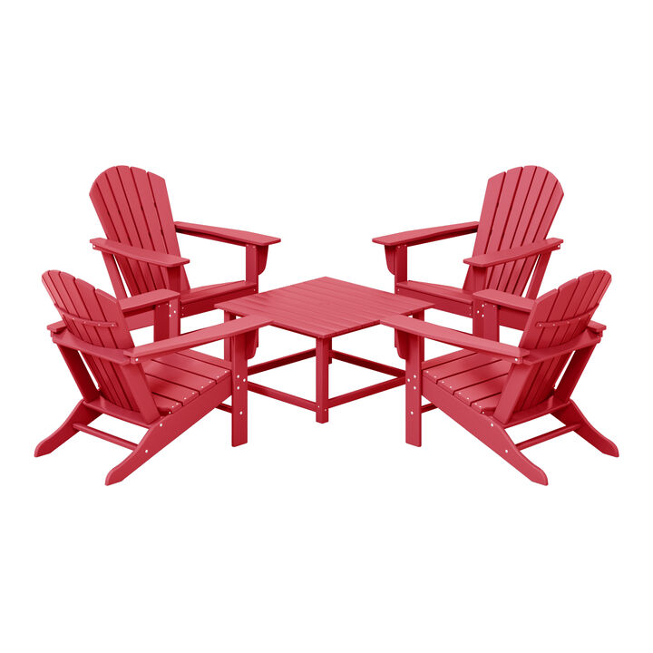 WestinTrends 5-Piece Outdoor Patio HDPE Adirondack Chair With Square Coffee Table Conversation Set