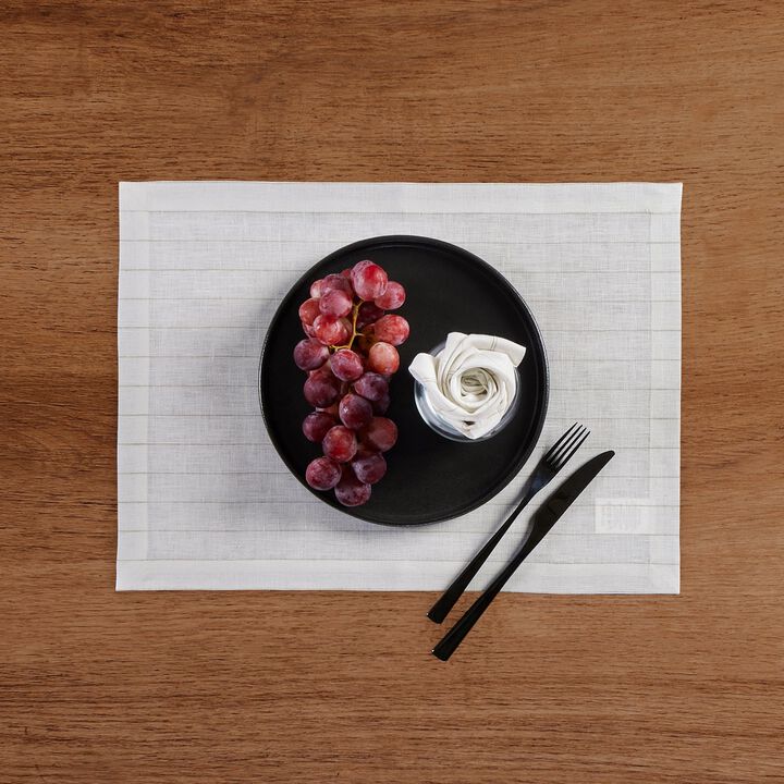 Solino Home 100% Pure Linen Placemats 14 x 19 Inch Set of 4 | Pinstripe