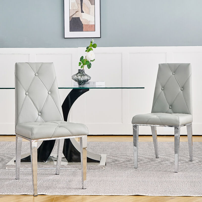 Set of 2 Grey PU Dining Chairs