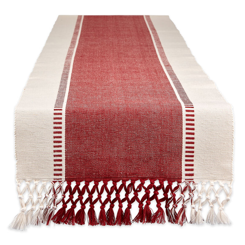 13" x 72" Red and White Dobby Striped Rectangular Table Runner