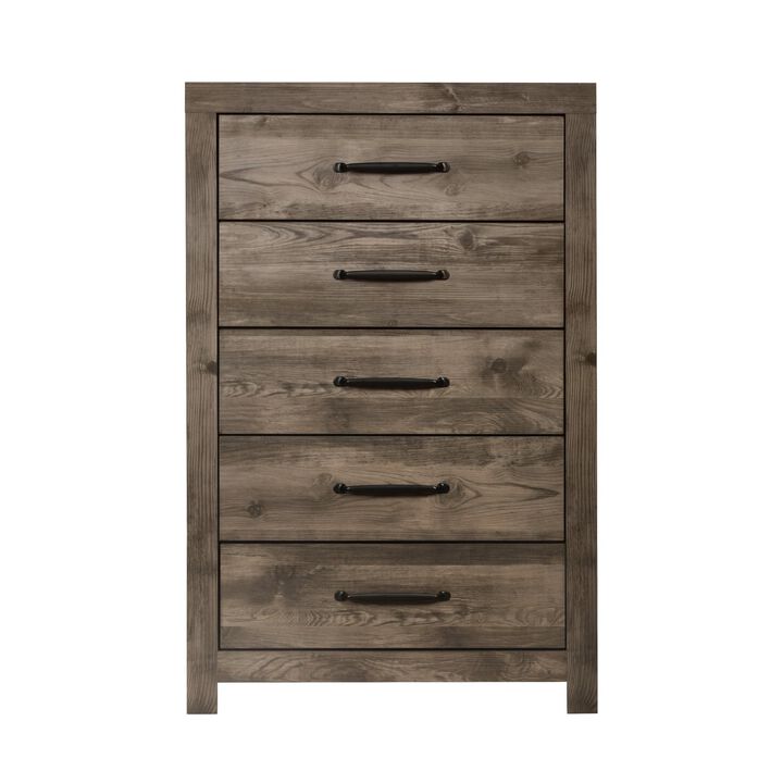Benjara Ent 49 Inch Tall Dresser Chest, 5 Drawers with Black Handles, Greige Brown, Gray Beige